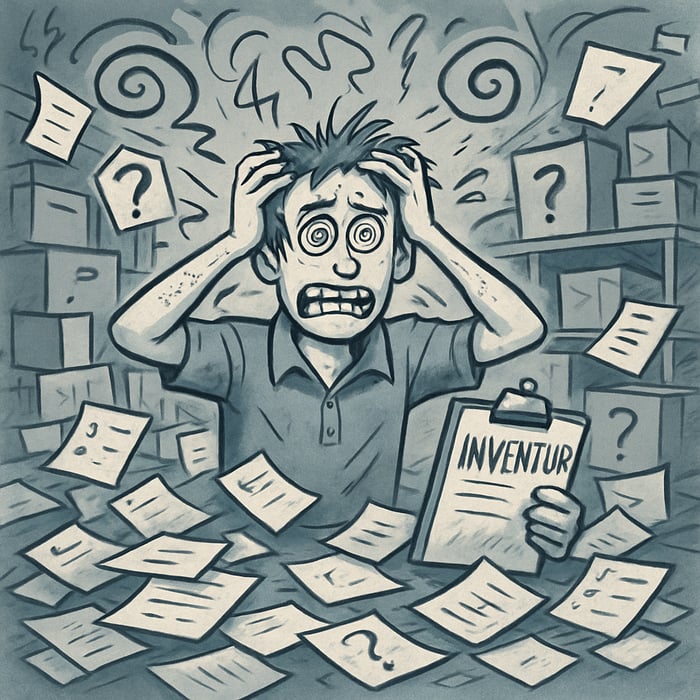 Symbilisiertes Chaos und Stress bei der Inventur Unbersichtlichkeit bei den Objekten  berall liegen Zettel rum-1