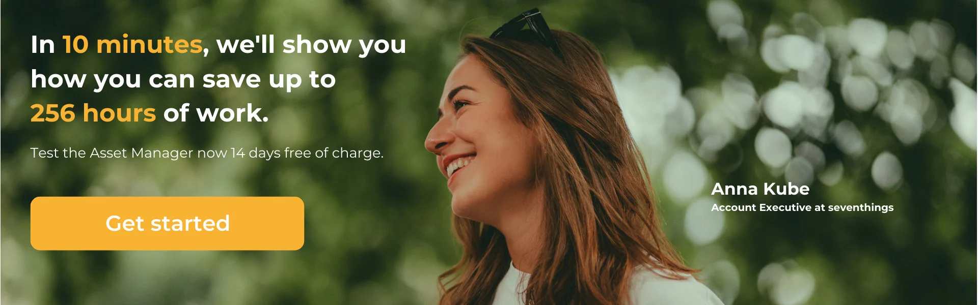 Anna Kube, Account Executive bei seventhings mit dem Spruch Wir zeigen dir in 20 Minuten, wie du zukünftig 256 Stunden Arbeit sparst._en