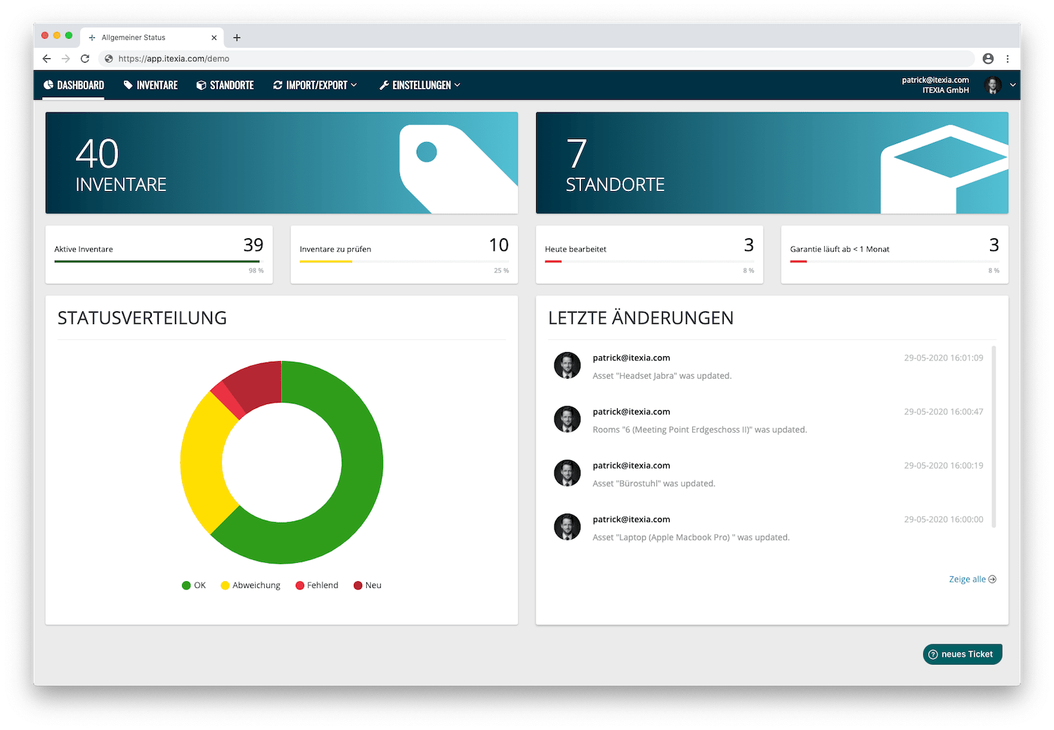 seventhings software dashboard inventarisierung